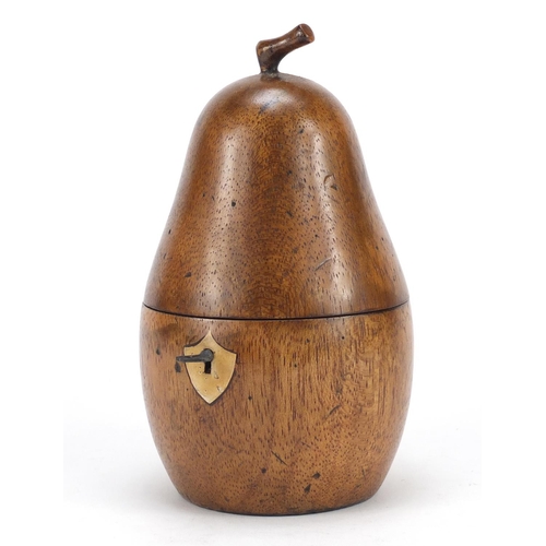 2134 - George III style fruit wood tea caddy in the form of a pear, 18cm high