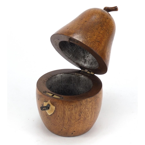 2134 - George III style fruit wood tea caddy in the form of a pear, 18cm high