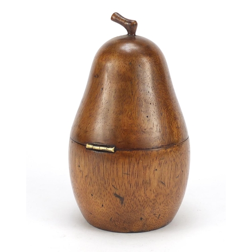 2134 - George III style fruit wood tea caddy in the form of a pear, 18cm high