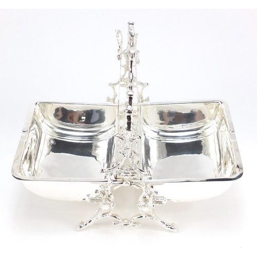 2216 - Silver plated biscuit box with naturalistic stand, 27cm high