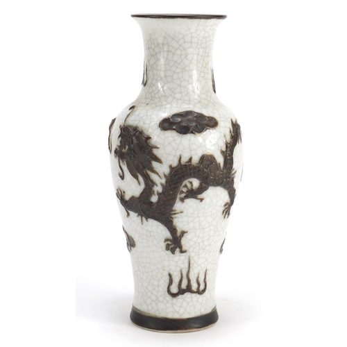 2221 - Chinese crackle glazed dragon vase, character marks to the base, 25cm high