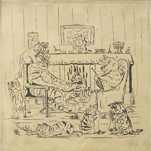 2200 - Cats in an interior, bearing a signature Louis Wain, framed, 25cm x 25cm