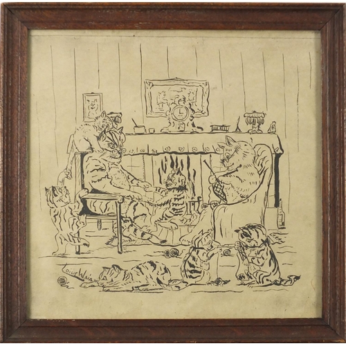 2200 - Cats in an interior, bearing a signature Louis Wain, framed, 25cm x 25cm