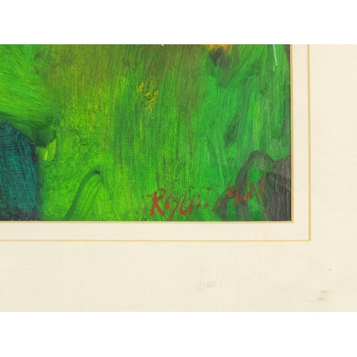 2206 - Roy Goodman - abstract composition landscape, oil, mounted and framed, 50.5cm x 39cm