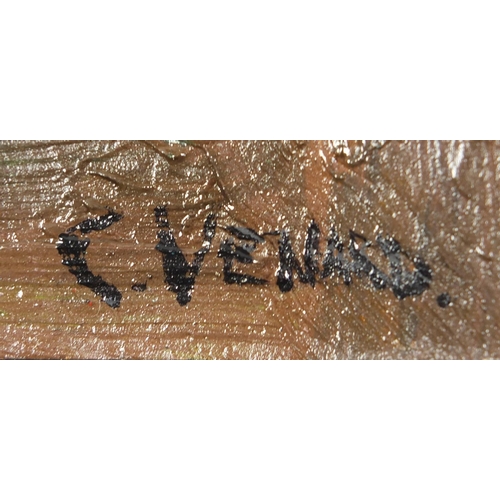 2023 - Still life impasto oil onto board, bearing a signature C. Venard, framed, 77.5cm x 47.5cm