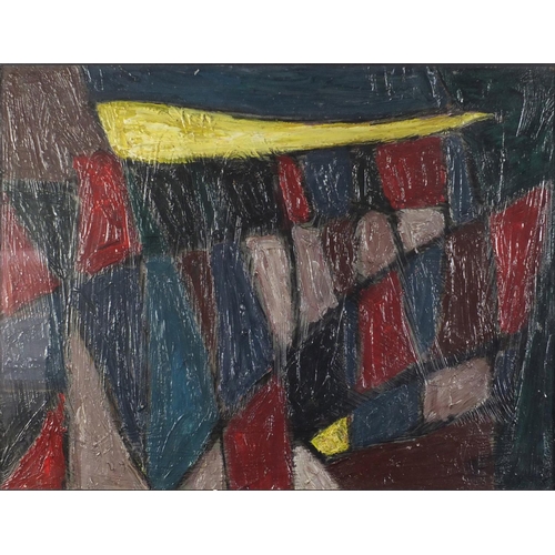 2106 - Abstract composition, Russian School oil, bearing inscriptions verso, mounted and framed, 72cm x 55c... 