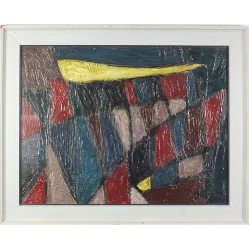 2106 - Abstract composition, Russian School oil, bearing inscriptions verso, mounted and framed, 72cm x 55c... 