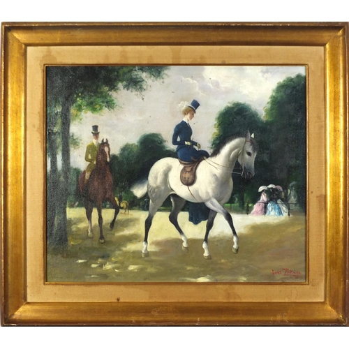 2020 - Female on horseback, oil onto board, bearing a signature Doris Zinkeisen, mounted and framed, 59.5cm... 