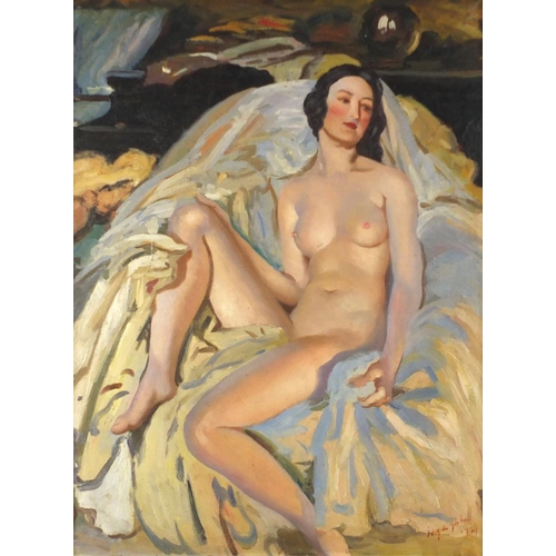 2074 - Portrait of a nude female, Italian School oil onto board, bearing a indistinct signature, framed, 60... 