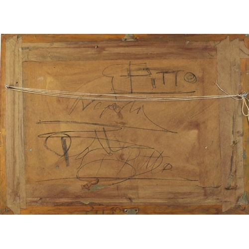 2104 - Busy market scene, Italian School oil onto board, bearing a signature Pitto, framed, 59cm x 41cm