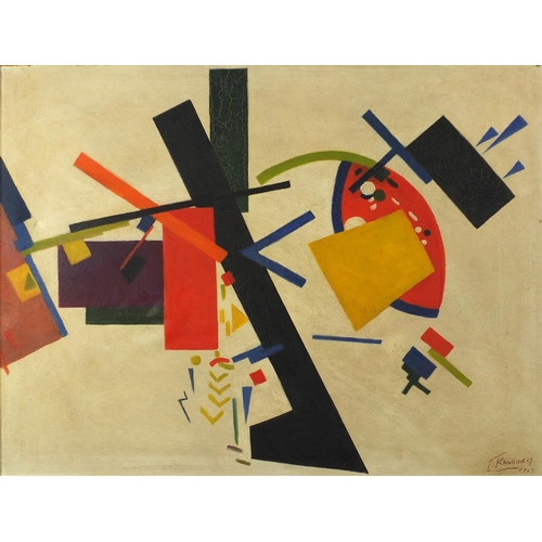 2109 - Abstract composition, geometric shapes, Russian School oil onto canvas, bearing a signature Kandinsk... 