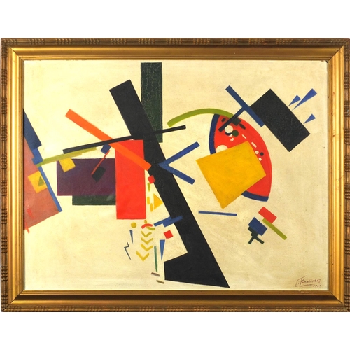 2109 - Abstract composition, geometric shapes, Russian School oil onto canvas, bearing a signature Kandinsk... 