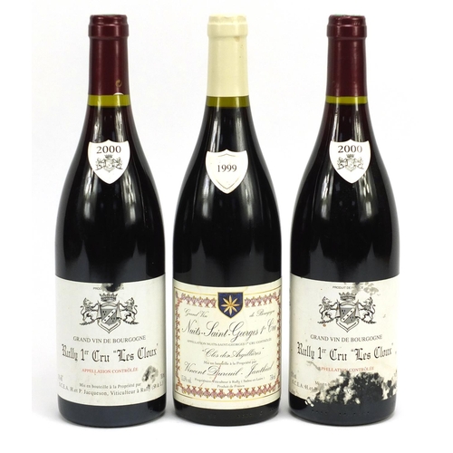 2094 - Three bottles of red wine comprising two bottles of 2000 H&P Jacqueson Rully 1er Cru Les Cloux and o... 