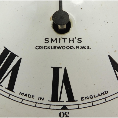 2177 - Brass ship's bulkhead design clock by Smith with enamelled dial, 23cm diameter