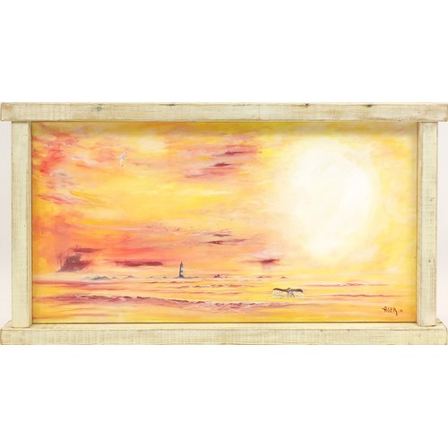 2208A - Danny Ager 2018 - Seascape, oil onto canvas, framed, 102cm x 50.5cm