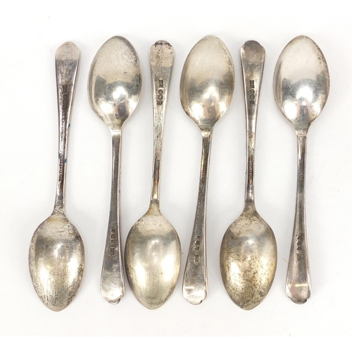 2349 - Set of six silver golfing interest teaspoons by Walker and Hall, 11cm in length, 82.2g