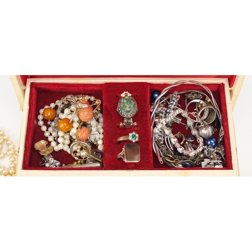 2400 - Costume jewellery including a 9ct gold ring, silver earrings and rings, wristwatches and a pearl nec... 