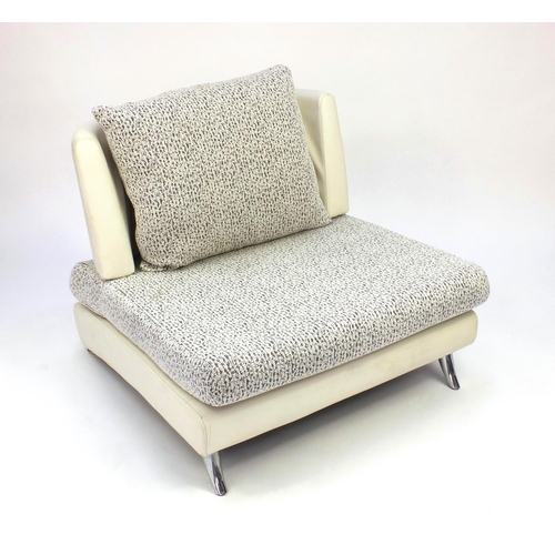 2042 - Vintage lounger with cream flecked upholstery, 75cm high x 95cm wide x 95cm deep