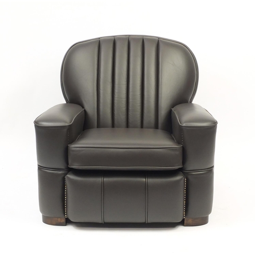 2050 - Art Deco brown leather club chair, 80cm high