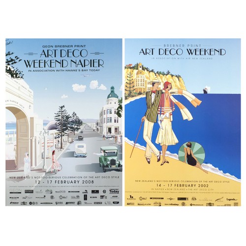 2100 - Pair of Brebner prints, Art Deco Weekend and Art Deco Weekend Napier, framed, each 59cm x 41cm