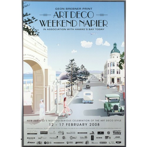 2100 - Pair of Brebner prints, Art Deco Weekend and Art Deco Weekend Napier, framed, each 59cm x 41cm