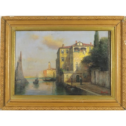 2024 - Manner of Antoine Bouvard - Venetian canal, oil onto board, mounted and framed, 59.5cm x 39.5cm