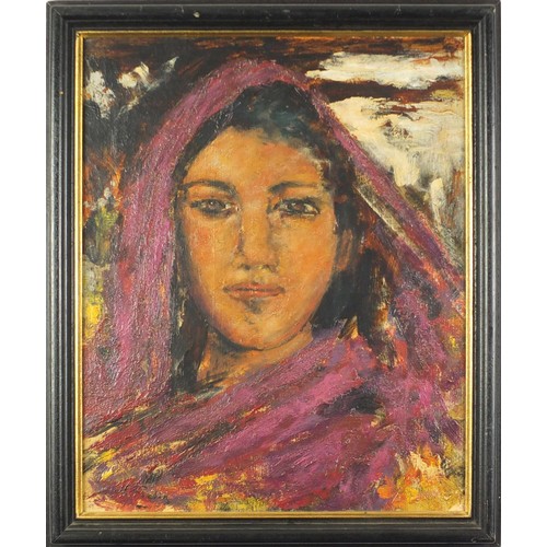 2202 - Head and shoulders portrait of a young girl, oil on canvas, framed, 58.5cm x 48cm