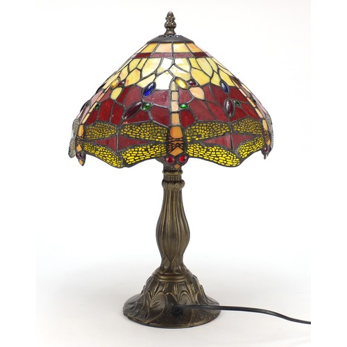 2158 - Tiffany design table lamp with dragonfly design shade, 45cm high
