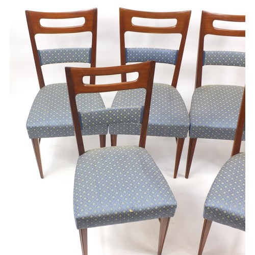 2049 - Set of six 1970s Italian dining chairs with blue upholstered stuffover seats, each 95cm high