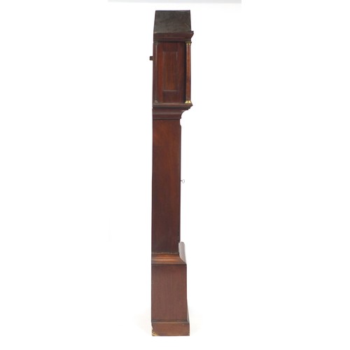 2044 - 19th century mahogany long case clock with hand painted dial, 200cm high