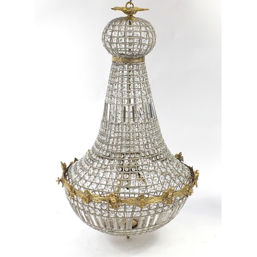 2069 - Ornate gilt metal and glass chandelier, 110cm high