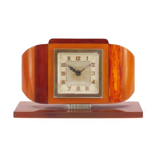 580 - Art Deco butterscotch and cherry amber coloured bakelite alarm desk clock with bayard movement, 16.5... 