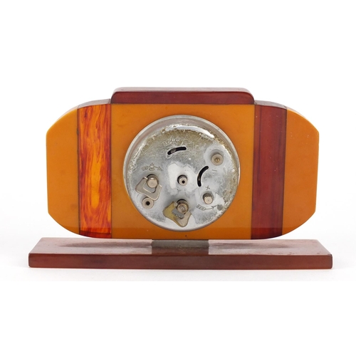 580 - Art Deco butterscotch and cherry amber coloured bakelite alarm desk clock with bayard movement, 16.5... 