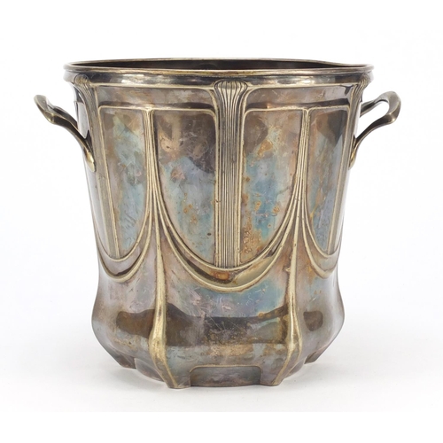 587 - Art Nouveau silver painted ice bucket with twin handles, impression marks and numbered 5030 to the b... 