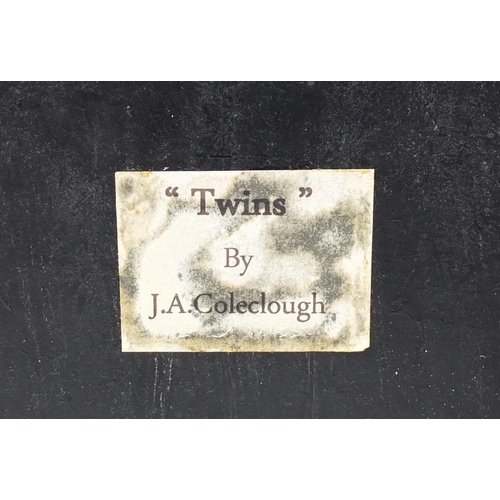 137 - Taxidermy glazed display of two jay birds, titled Twins by J A Coleclough, 38cm H x 29.5cm W x 17cm ... 