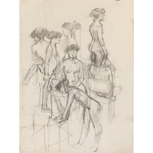 939 - Attributed to Euan Uglo - Nude figures, two pencil drawings, one framed, 83.5cm x 59.5cm