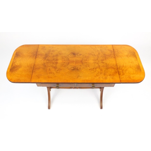 60 - Yew drop end sofa table, 76cm H x 84cm W x 49cm D