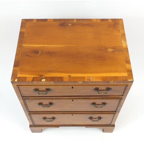 11 - Yew three drawer chest, 72cm H x 57cm W x 41cm D