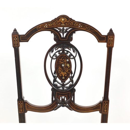 12 - Victorian inlaid rosewood salon chair with upholstered stuffover seat, 89cm high