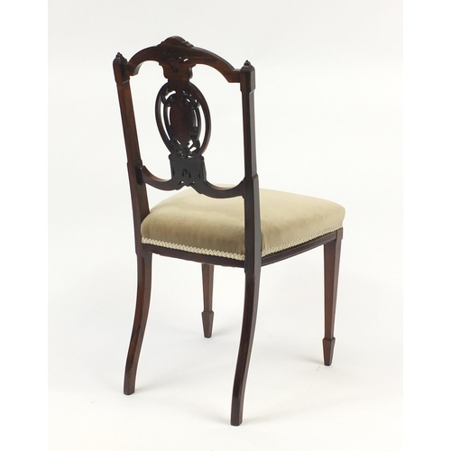 12 - Victorian inlaid rosewood salon chair with upholstered stuffover seat, 89cm high
