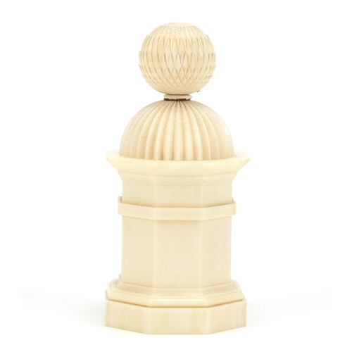 131 - 19th century carved ivory pot and cover, 10.5cm high