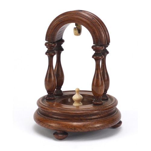 123 - 19th century Gothic style carved oak and ivory pocket watch stand, 16cm high