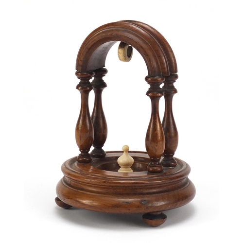 123 - 19th century Gothic style carved oak and ivory pocket watch stand, 16cm high