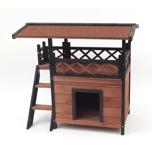 63 - Wooden two tier cat house, 72cm H x 77cm x 52cm D