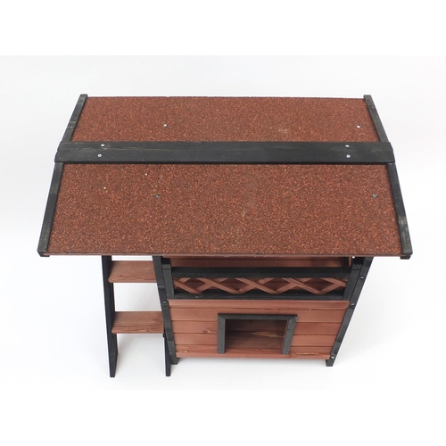 63 - Wooden two tier cat house, 72cm H x 77cm x 52cm D