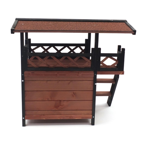 63 - Wooden two tier cat house, 72cm H x 77cm x 52cm D