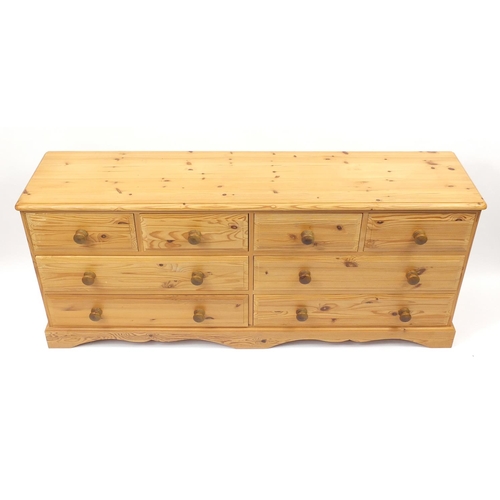 45 - Pine eight drawer chest, 76cm H x 178cm W x 43cm D