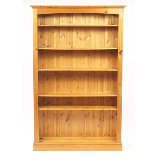 44 - Pine open bookcase with five adjustable shelves, 198cm H x 125cm W x 28cm D