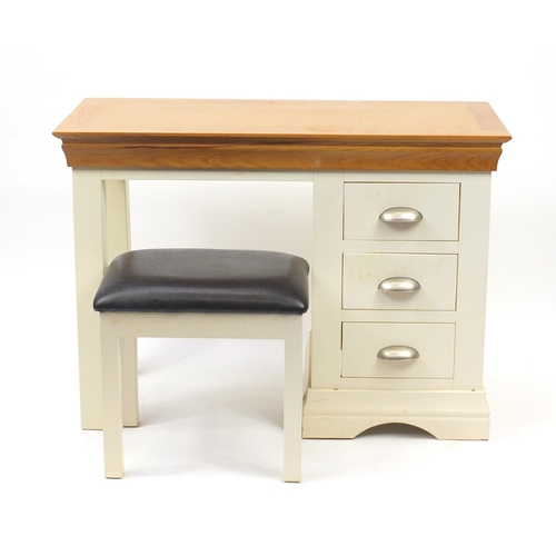 26 - Contemporary half painted pine desk, fitted with three drawers, 76cm H x 107cm W x 49cm D