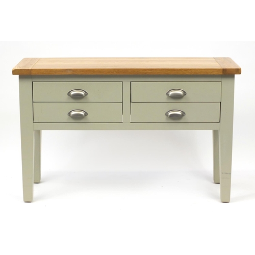 13 - Half painted light oak console table fitted with four drawers, 76cm H x 120cm W x 40cm D
